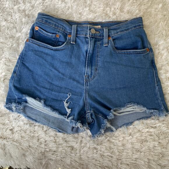 Levi Straus High Rise Jean Shorts Sz 27 Medium Wash - Picture 1 of 7